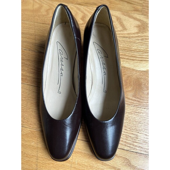 Vintage Caressa Deep Red Leather Pumps Size 7 2" Heels Work Office Classic - Picture 1 of 6